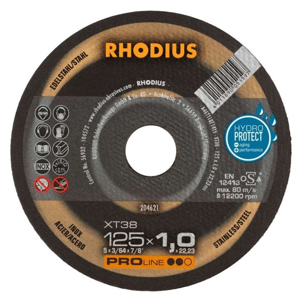 Disco Corte Extrafino RHODIUS XT38 – Ø125x1,0 mm (Caja 50 uds.)