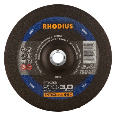Disco Corte RHODIUS FTK33 Ø230x3,0 mm – Caja 25 uds. Acero/Fundición