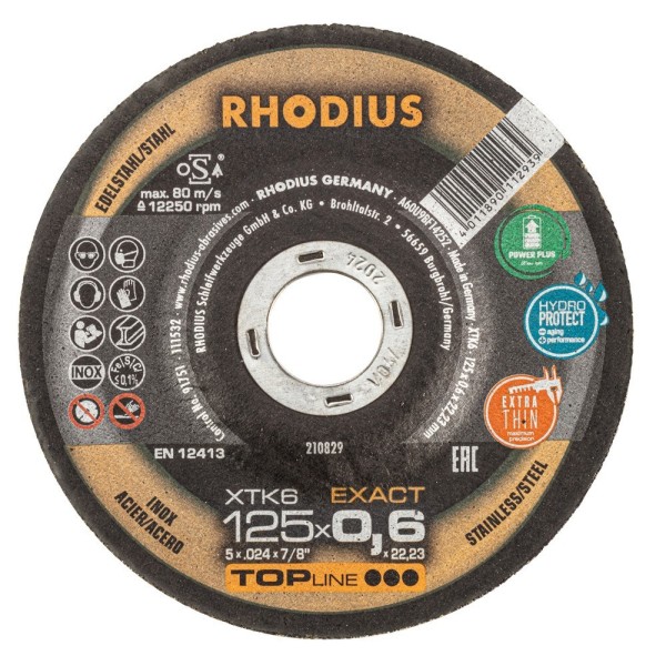 Disco Corte Extrafino RHODIUS XTK6 EXACT – Ø125 x 0,6 mm (Caja 50 uds.)